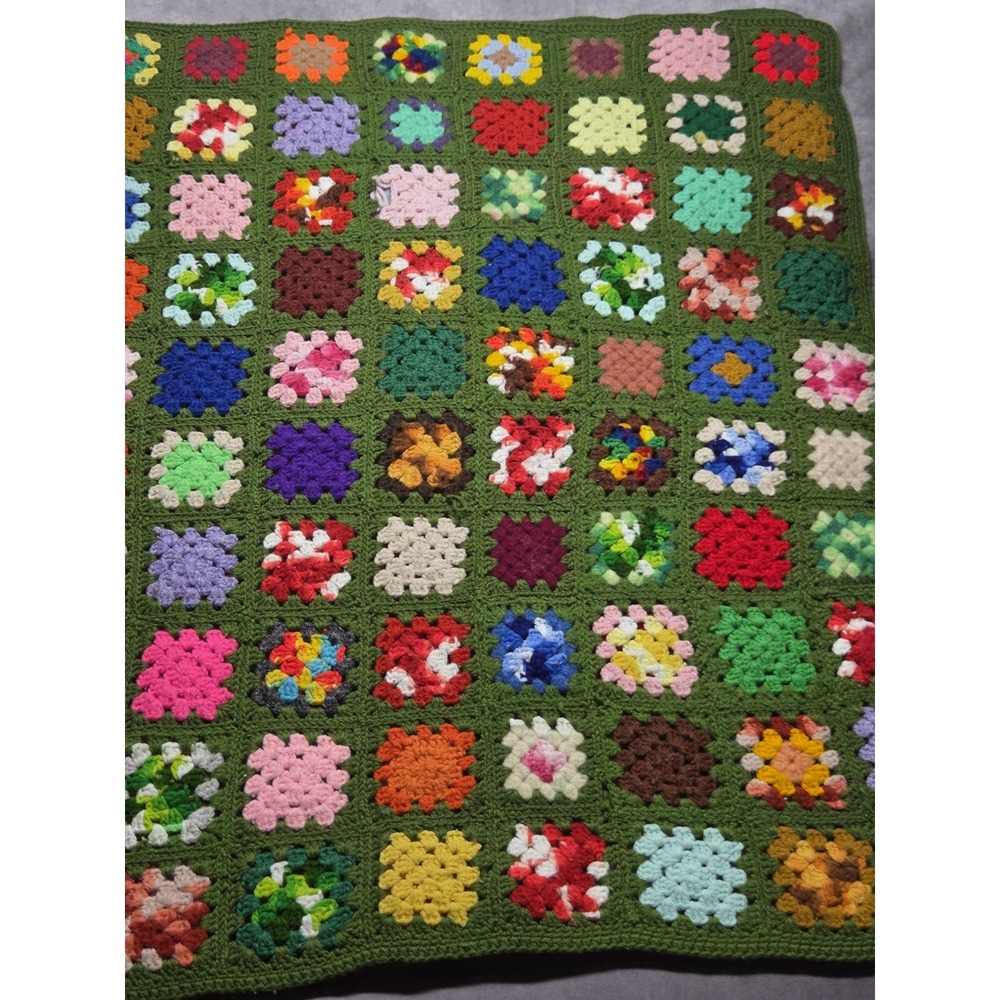 Vintage Granny Square Crochet Afghan Throw Blanket 38x57 Multicolor Boho